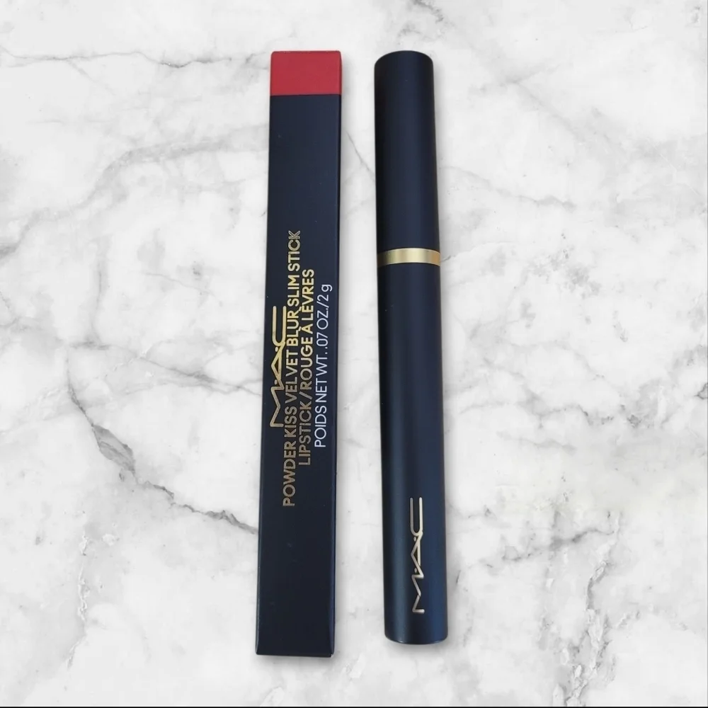 MAC Cosmetics Powder Kiss Velvet Blur Slim Lipstick 875 Devoted To Danger Red